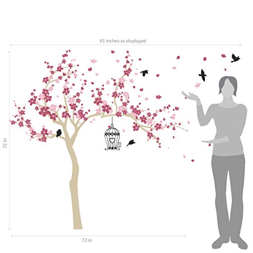 Japanese Cherry Blossom Birdhouse And Tree Large Wall Decal Sticker Diy Nursery Room Decor Art, Lipstick & Pink, 72X92 Inches #TOP3