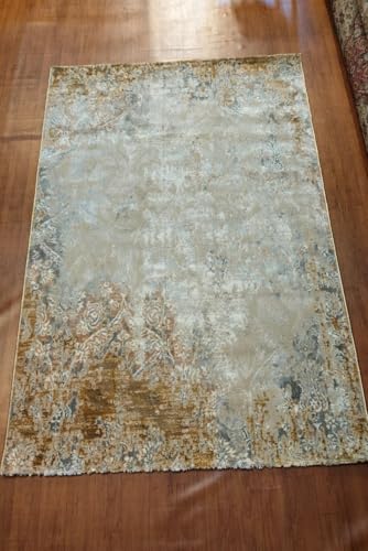 Image of 4x6 Feet (120x180 CM) Carpet for Living Room Hall & Bedroom - Red Blue Traditional Modern Abstract Geometric Silk-Touch Luxury Hotel-Style Washable Anti-Skid Turkish Area Rug
