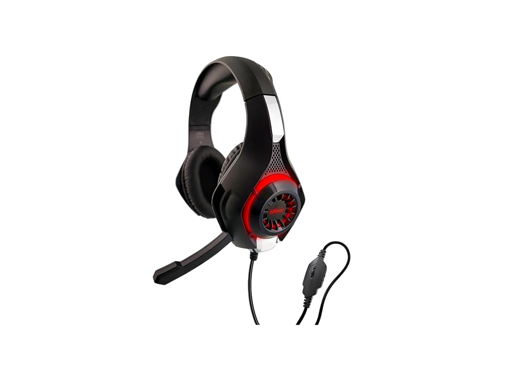 Nyko Core Universal Stereo Gaming Headset w/Retractable Microphone, Red LEDs & Soft Ear Cushions – Perfect for PS5, PS4, Xbox, PC & Nintendo Switch Gaming!