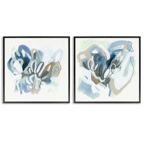 Contemporary Blue Squiggle, 24 x 24 Inch Framed Giclée Print Set