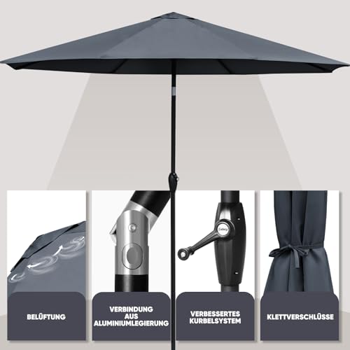 Sekey Sonnenschirm 300 cm Aluminium Marktschirm für Garten und Terrasse