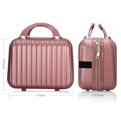 11 Inch Hard Shell Makeup Travel Case Portable Cosmetic Train Case Bag with Elastic Straps, Mini Suitcase for Travel Organizer Toiletry Gift for Women. - Thumbnail 4