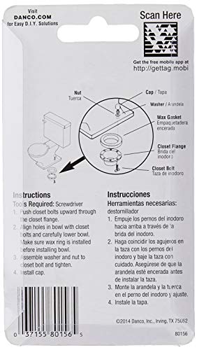 Danco Brass Closet Bolts With Nuts And Washers Toilet Bolt Set, 1/4 Inch X 2-1/4 Inch, Brass, 2-Set (80156) #TOP2