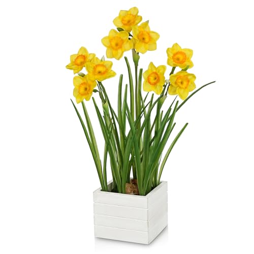 Yellow Daffodils Artificial Flowers In Wood...