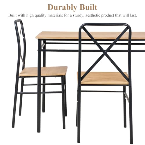 Image of VECELO Dining Table Set for 4, 5-Piece Wood Kitchen Table with Chairs for Small Space, Breakfast Nook, Space-Saving, Natural Black