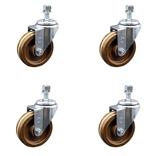 High Temperature Phenolic Swivel Threaded Stem Caster w/Roller Bearing Set of 4 w/4