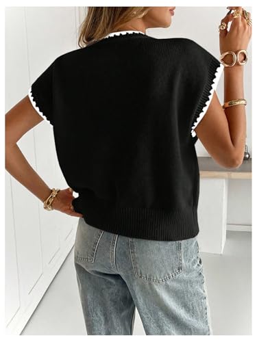 Image of SOLY HUX Women's Short Sleeve Sweater 3D Floral Sweaters Pullover Tank Tops Knit Vest Trendy Fashion Clothing