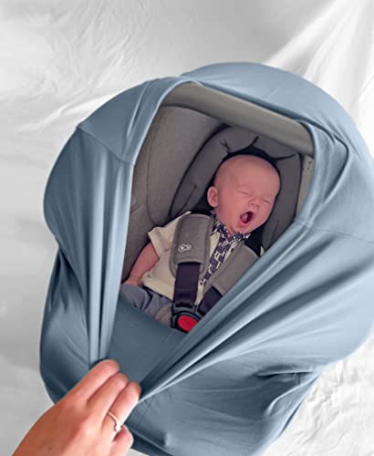 MOZAH Baby Multi-Use Cover: 9-in-1 Car Seat Covers for Infant Car Seats, Nursing Cover for Breastfeeding, Shopping Cart Cover, High Chair Cover & More (Blue Mirage) - Thumbnail 5