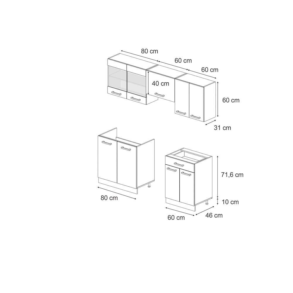 Vicco Küche R-Line, Goldkraft Eiche/Weiß, 200 cm ohne Arbeitsplatte, zur individuellen Erweiterung mit zusätzlichen Modulen geeignet