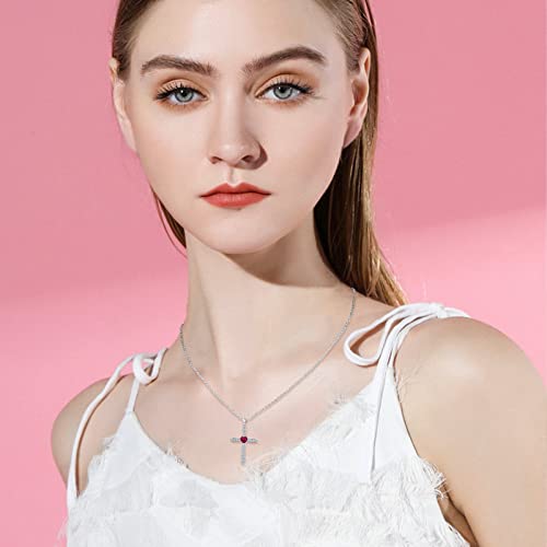 Cross Birthstone Necklace for Women Sterling Silver Birthstone Cross Pendant Necklace with CZ Birthstone Month Necklace Crucifix Cross Jewelry Gifts for Men Mother's Day2
