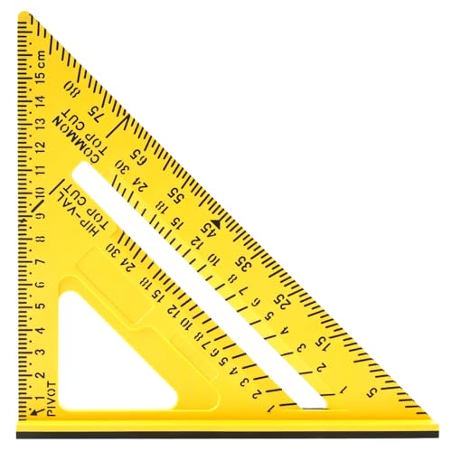 7 Inch Woodworking Triangle Ruler, Metric and Imperial Plastic Carpenter Square, Precision Right Angle Measuring Ruler, Clear Scale Square Protractor for Woodworking and Carpentry (Yellow)
