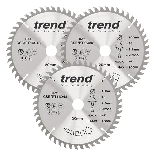 Trend CSB/PT160/3PK Craft Pro Triple Pack of TCT Circular Saw Blades, Tungsten Carbide Tipped, 160mm x 48 Teeth x 20mm Bore