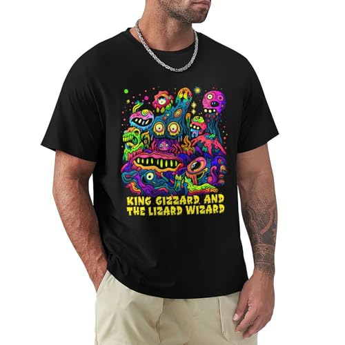 King Music Gizzard and Lizard and Wizard T Shirt Men's Fashion Classic Short Sleeve Shirts Summer Casual Tee Black