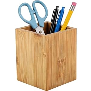 Wooden Square Pen Pot,Wood Pencil Holder Pen Holder Desk Stationary Organiser for Office,Makeup Storage