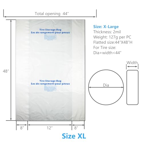 Image of WHEEL CONNECT Tire Storage Bags. Made of Polyethylene LDPE Plastic, Extra-Large 44 inchX48 inchH, White, Pack of 100pcs. X-Large.No Logo Printed.