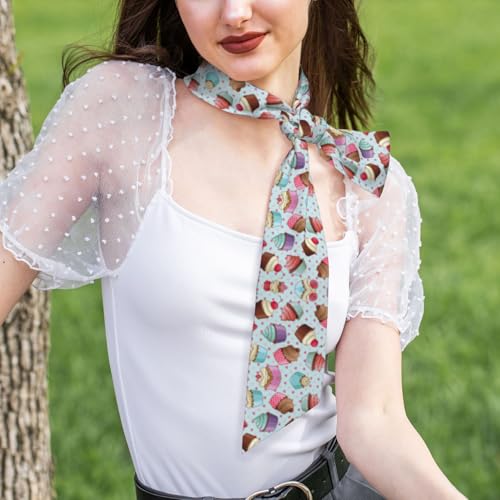 Women'S Cupcake Pattern Print Long Scarf,Fashionable Headscarf,Hair Accessories,Handbag Or Hat Decoration4