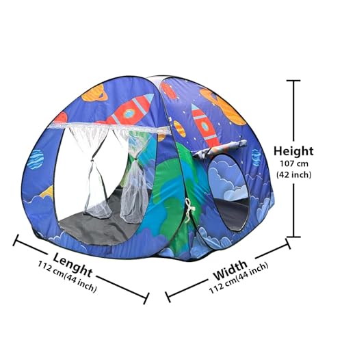 Image of Play House Foldable One Side Round Tent House for Kids Lightweight and Portable |Foldable Tent House for Kids Activity Indoor Outdoor |Play Tent House for Multi Purpose (Space-Blue)