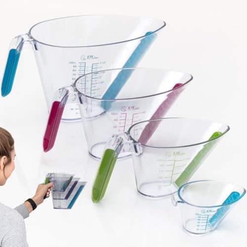 KPKitchen 4-Piece Angled Liquid Measuring Cups Plastic Set - BPA-Free Mini Oz, 1, 2 and 4 Plastic Measuring Cup Sizes - Measuring Cups For Liquids with ML & Cups Measures - Small & Large Measure Cup - Thumbnail 3