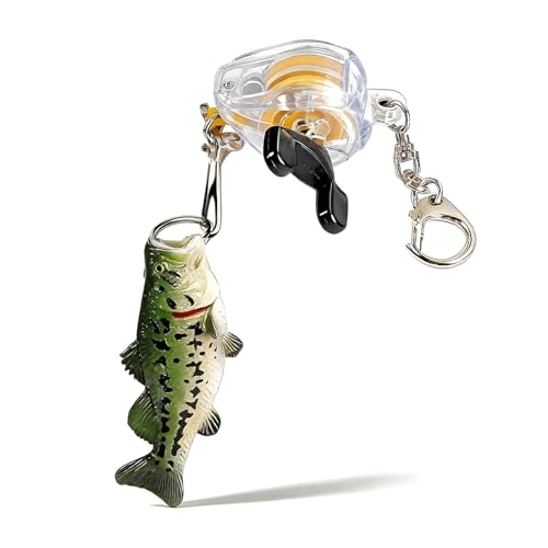 Angyape Fish Keychain Cool Bass Fishing Reel Keychain Bag Backpack