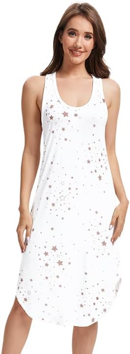 WiWi Nightgowns for Women Bamboo Viscose Super Soft Sleeveless Racerback Night Shirts Plus Size Cooling Sleepshirts S-4X