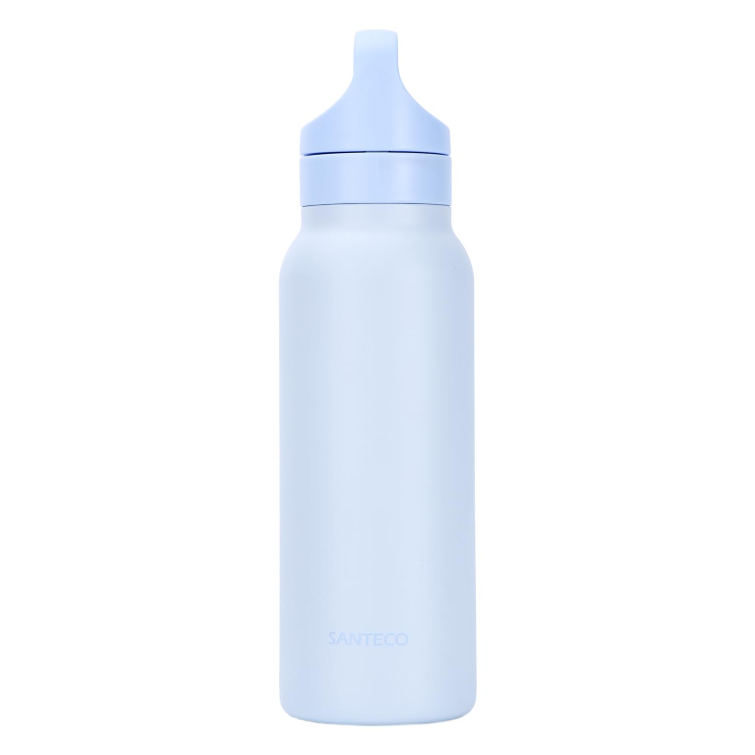 SANTECO Vakuumisolierte Edelstahl-Trinkflasche 630ml, Einhand-Knopf, Auslaufsicher, BPA-Frei, Für Sport, Camping, Büro & Reisen (Blau, 630ml)
