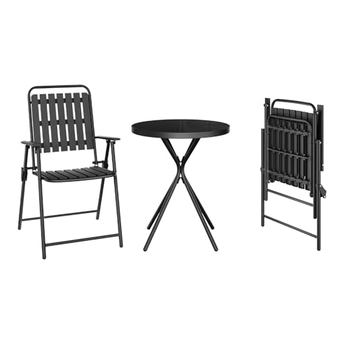 WOLTU Juego de Muebles Jardín 3 Piezas, Mesa y 2 Sillas Terraza, Estructura de Metal Resistente a Intemperie, Muebles Jardín Exterior, para Bistró Balcón y Patio, Negro