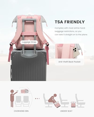 Image of LOVEVOOK 17.3 Inch Laptop Backpack for Women, Large Capacity Travel Backpack with Organizer Bag, Waterproof Carry on Backpack Work Bag with USB Port, Teacher Nurse Backpack Purse, 2PCS, Grey-Pink