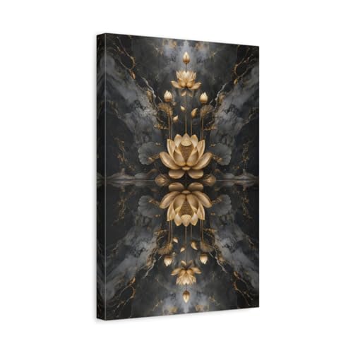 Canvas lotus doré et noir impression haute définition sur châssis 3cm
