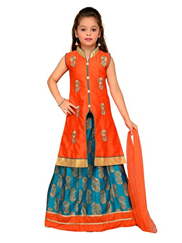 Image of Aarika Girl's Long Jacket, Lehenga And Dupatta Set