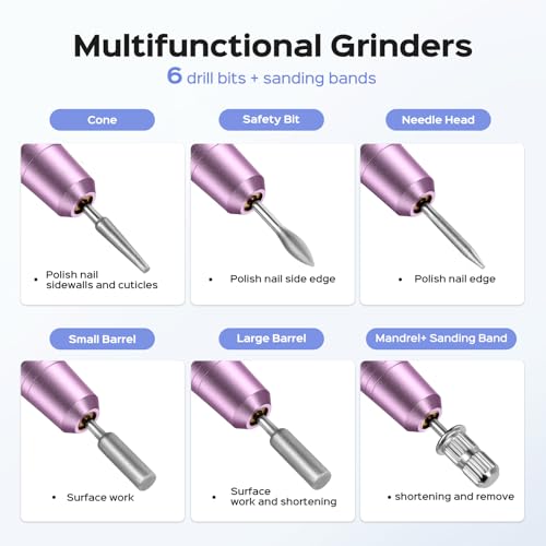 ماكينة حفر اظافر كهربائية من كوسلس: ادوات احترافية للمانيكير والباديكير لمسحوق جل الاكريليك، مجموعة تلميع الاظافر مع رؤوس واشرطة صنفرة، للاستخدام المنزلي وصالونات التجميل، ارجواني