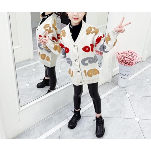 Girls' Three Dimensional Patterned Long Sleeved v-Neck Cardigan Knitted Fashionable Sweater Long Coat2