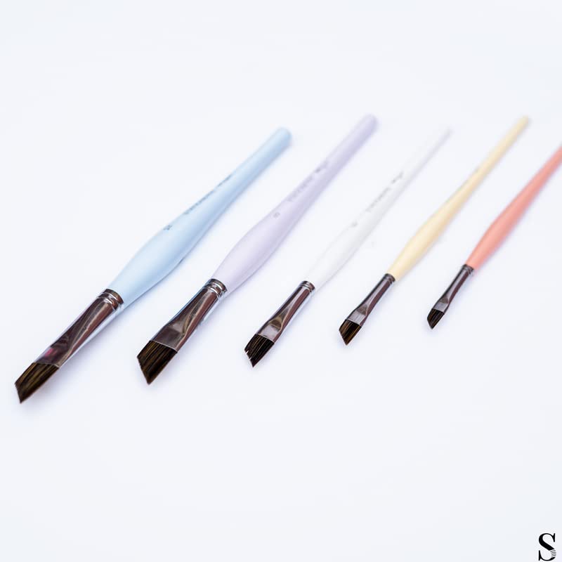 Image of Stationerie Paint Brush Set Handmade Soft Aqua Long Synthetic Hair with Stainless Wire Ideal for Art Paint, Watercolor, Quill, Oil Acrylics, Artists Angular Brush Set of 5(Candy Edition)