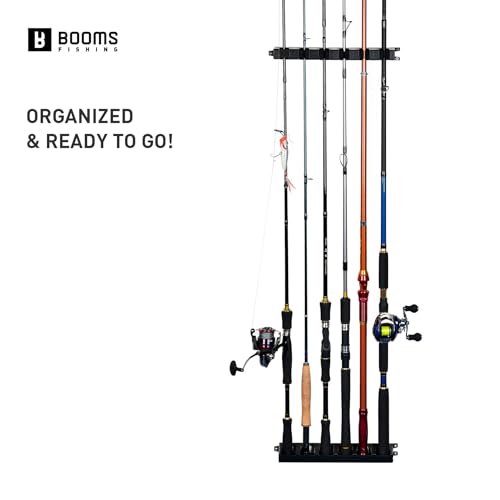 Booms Fishing WV2 Fishing Pole Holder - Wall Mount Vertical Rack Holds Up to 6 Rods, 13.6" Black
