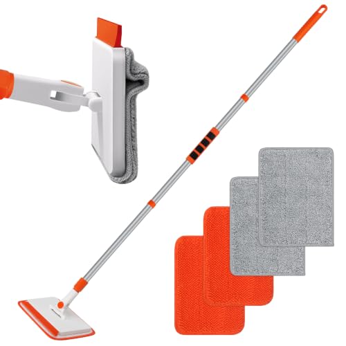 Qaestfy Limpia Zócalos con Mango Largo Mopa para Limpiar Azulejos y Paredes Piso Limpiacristales mopa Extensible con articulación de 360° 4 Almohadillas Reutilizables