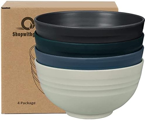 shopwithgreen Plastic Cereal Bowls, Resuable Bowls for Kitchen, Set of 4, Microwave and Dishwasher Safe, for Soup, Oatmeal, Ramen, RV, Camping, Kids, College Dorm Room, 24 OZ, Dark Coastal