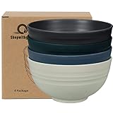 Picture of shopwithgreen Plastic Cereal Bowls, Reusable Bowls for Kitchen, Set of 4, Microwave and Dishwasher Safe Bowl for Soup, Oatmeal, Ramen, RV, Camping, Kids, College Dorm Room, 26 OZ, Dark Coastal
