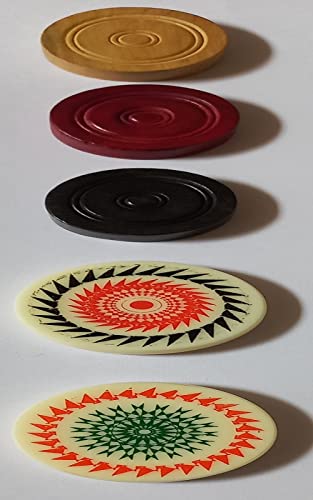 Wooden Checkers With Stackable Ridge Carrom Board Coins And Striker Professional Solid Set (24 Carrom Board Pieces With Cover/Striker Case + 2 Striker Random Color #TOP6