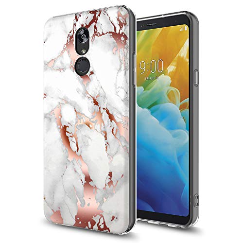 GORGCASE for LG Stylo 5 Phone case, LG Stylo 5X / STYLO 5V / STYLO 5+ Plus, Slim Sleek Anti-Scratch Hard Armor Shockproof Cute Bling Sparkle Girls Women Protective Cover Marble Rose Gold White