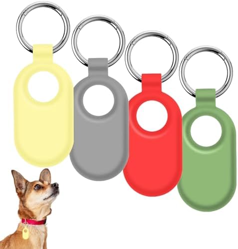 SmartTag2 Case, [4 Pack] Protective Silicone Samsung Smart Tag 2 Case Dog Collar with Key Ring, Waterproof Anti-Slip GPS Tracker Galaxy Smart Tag 2 Holder Cover for Key, Luggage, Pet