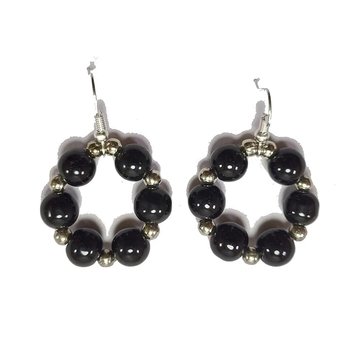 Black Obsidian Erring Stone women Beads Erring Set Healing Crystal Gemstone Jewelry round shape-image-35