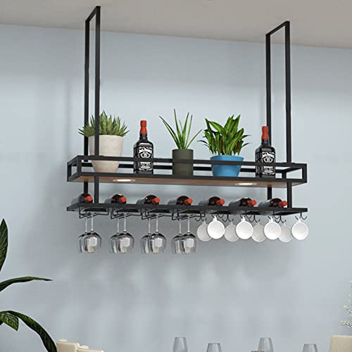 Support de verre à vin de plafond industriel avec étagère lumineuse - 5