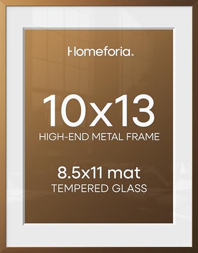 Image of Homeforia 10x13 Bronze Picture Frame, High End Metal 10x13 Brass Frames with Mat 8.5x11, 10 x 13 Poster Frames Matted to 8.5 x 11 inch Photo, 10 by 13 Bronze Frames, Tempered Glass, Wall Kit, Set of 3