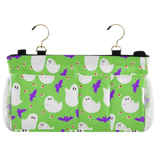 Burbuja Boo Bats on Green Bedside Caddy Hanging Storage Organizer with 2 Straps and Hooks for Home College Dorm Bunk Bed Hospital Bed Crib