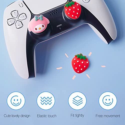 Image of PERFECTSIGHT Cute Thumb Grip Caps for Switch 2 2025, PlayStation 4 /5, PS5, PS4, Xbox Series X /S, Xbox One, Switch Pro Controller, 4PCS Kawaii Soft Rubber Analog Thumbsticks Joystick Cover, Strawberry