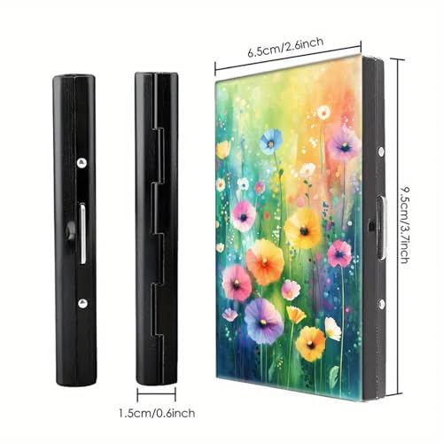 Metal Credit Card Holder Wallet, 6 Card Slots RFID Blocking Stainless Steel Wallet, Slim Metal Credit Card Wallet with Reliable Press Button Metal Wallet for Women Men, Colorful Flower2