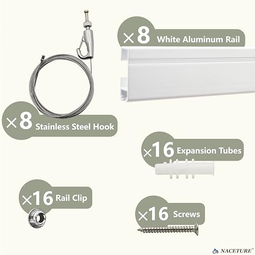 Picture Hanging System with Wall Rails, Art Hanging Kit Including 8 x 24 Inch Rails, Adjustable Hanging Wires & Hooks, Wall Mounted Frame Display for Photos, Artwork & Home Décor by NACETURE - Image 6