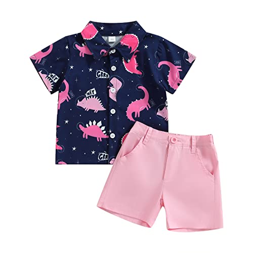 Image of Toddler Boy Summer Outfits Button Down Short Sleeve Floral Shirts & Casual Shorts 1-6 Years Boys Clothes Set