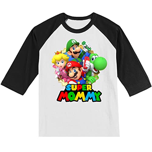 Personalized Super Family Birthday Shirt | Mario Shirts | Matching Set | Handmade Decorated Shirt | Personalized with Name and Age | Unisex 3/4 Sleeve Raglan T-Shirt | #11024