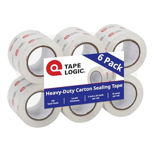 Image of Tape Logic Heavy Duty Packing Tape (6 Refills) - 2.6 Mil Thick Clear Shipping Tape, 2 in x 25 yd - Strong Industrial Adhesive for Moving Boxes, Mailing, & Shipping Packaging
