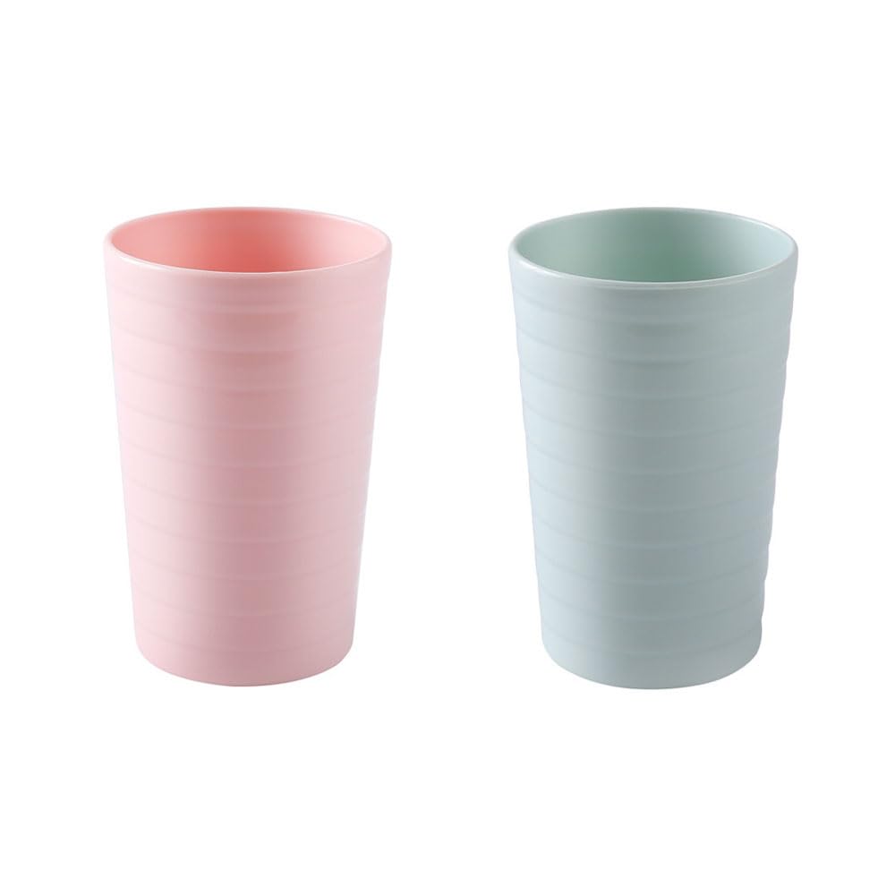 Khanjuan Threaded Toothbrush Cup 2Pcs, Creative Couple Thickened Drinking Cup, 10oz Bathroom Cup, Exquisite Household Toothbrush Holder, Sturdy and Durable (Green&Pink)